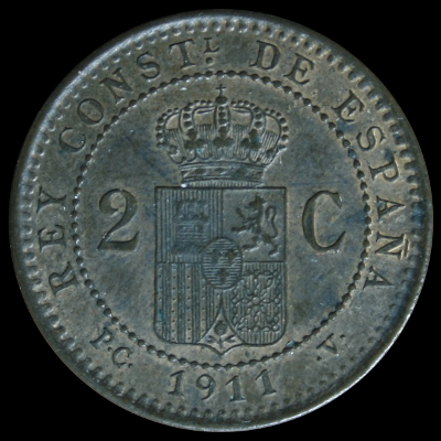 2 céntimos de Alfonso XIII 1911 Reverso